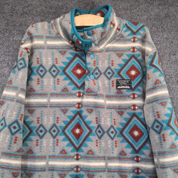 Massive Outdoor Men's Fleece Sweatshirt Multi 2XL Aztec Southwest Polyester - Picture 3 of 13